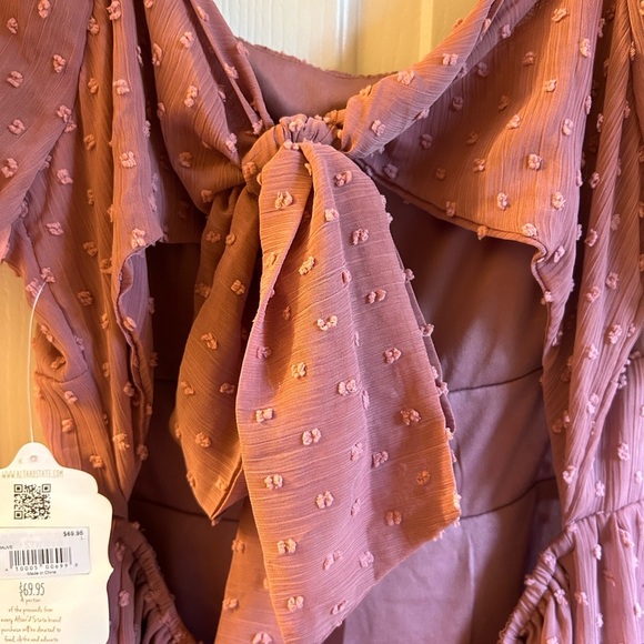 Altar’d State Pink Aurelia Clip Dot Dress with Bow Back Size Large - Picture 6 of 10